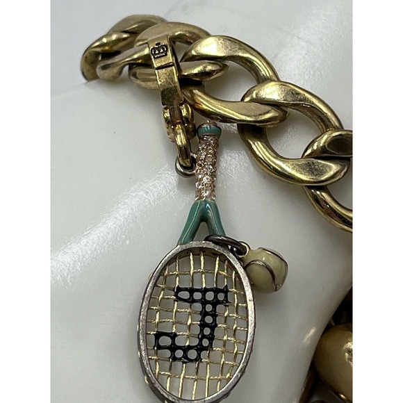 Juicy Couture Puffed Tennis Racquet Scottie Dog Heart Toggle Gold Tone Bracelet - Picture 6 of 14